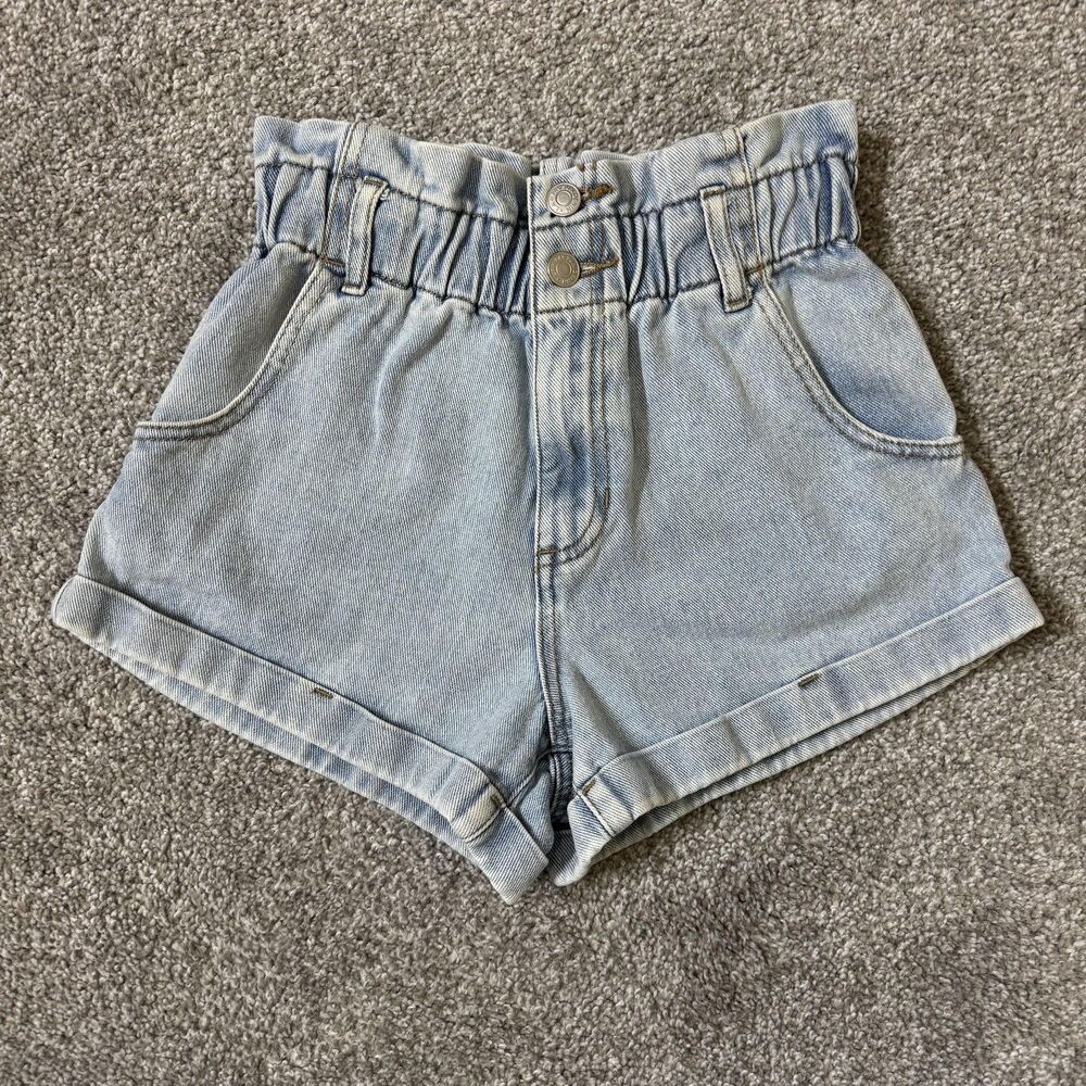 PacSun Shorts Womens 23 Light Wash Denim Mom Short High Rise Paperbag Waist